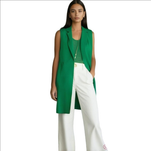 Long Padded Sharp Shoulder Open Duster Column Cardigan Made In Italy Kelly Green